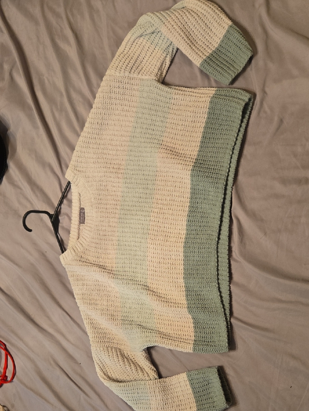 Striped Cream and Sage Knit Scoop Sweater